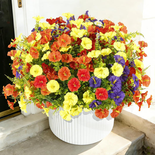 Artificial Morning Glory UV Resistant Outside 36 pcs 4 Colors Garden Artificial Flowers Outdoors, Realistic Faux Silk Morning Glory Fake Morning Glory Plants for Porch Planters Window Wedding Decor