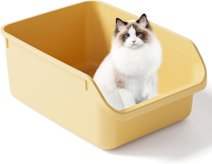 Large Cat Litter Box with High Side Cat Litter Pan Boxes for Indoor Cats Kitty Litter Box with Low Entry Open Top Entrance,Anti-Splashing(Yellow)