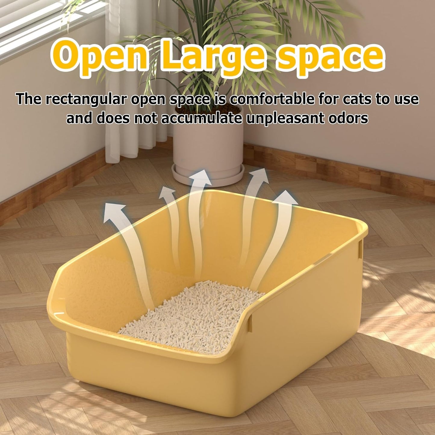 Large Cat Litter Box with High Side Cat Litter Pan Boxes for Indoor Cats Kitty Litter Box with Low Entry Open Top Entrance,Anti-Splashing(Yellow)