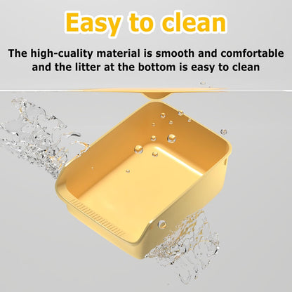 Large Cat Litter Box with High Side Cat Litter Pan Boxes for Indoor Cats Kitty Litter Box with Low Entry Open Top Entrance,Anti-Splashing(Yellow)