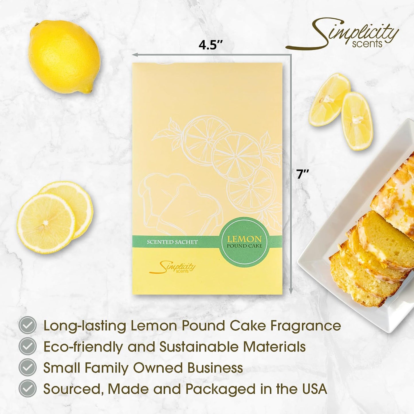 Lemon Poundcake Scented Sachets Pack of 3, Everyday - Long-Lasting Scented Bags, Home Fragrance, Air Freshener & Deodorizer for Closet, Room, Drawer, or Cars, Made in USA
