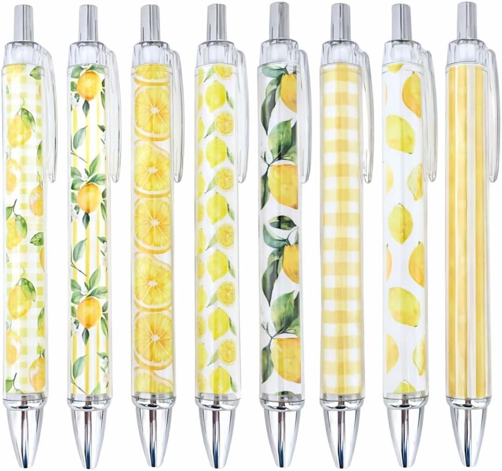 8PC Lemon Pens Kawaii Writing Gel Pen Summer Tropical Fruit Stationery Set Party Favors Decorations Office School Classroom Supplies Yellow Stuff Lemonade Themed Decor Bulk Gifts For Friends Coworkers