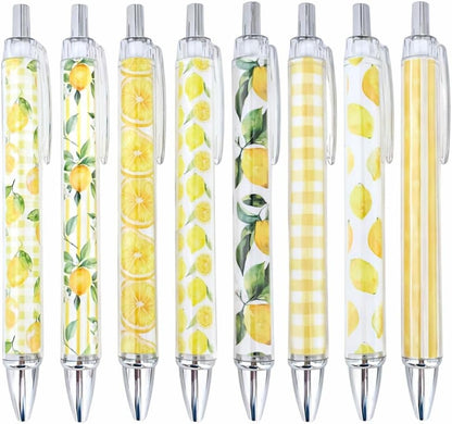 8PC Lemon Pens Kawaii Writing Gel Pen Summer Tropical Fruit Stationery Set Party Favors Decorations Office School Classroom Supplies Yellow Stuff Lemonade Themed Decor Bulk Gifts For Friends Coworkers