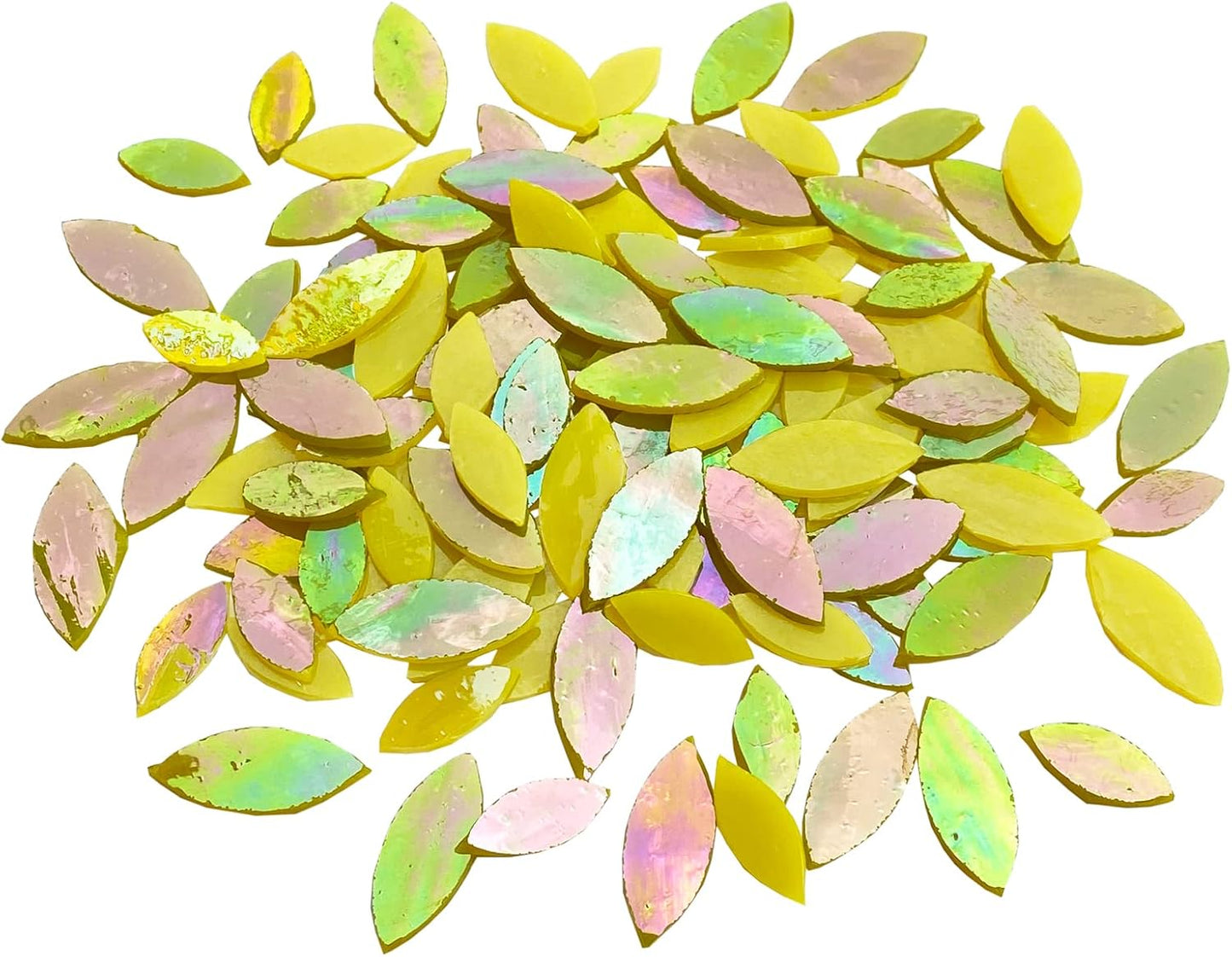 120 Pcs Iridescent Yellow Petal Mosaic Tiles, Hand cut Stained Glass Petals, Floral Mosaic Tiles, Tiffany Glass Flower Petals Supplies Kit for Mosaics and Crafts, Mixed Sizes"