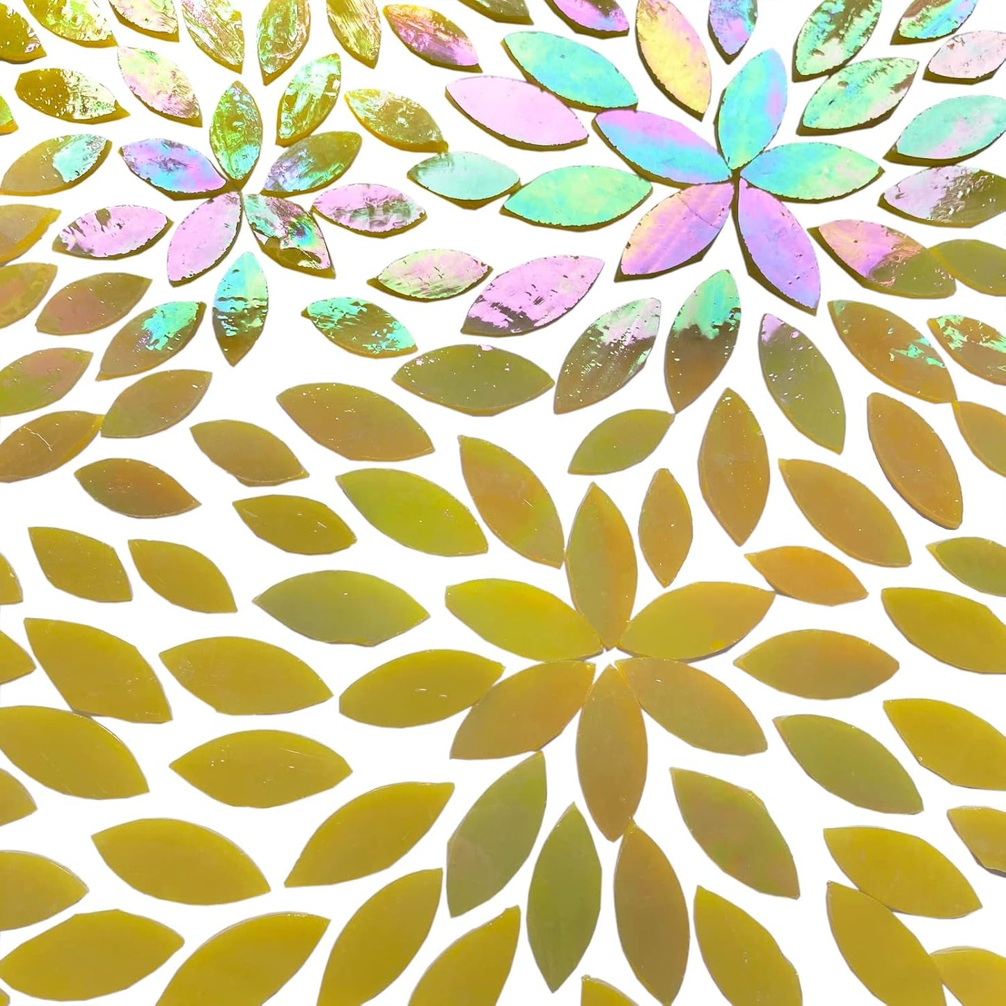 120 Pcs Iridescent Yellow Petal Mosaic Tiles, Hand cut Stained Glass Petals, Floral Mosaic Tiles, Tiffany Glass Flower Petals Supplies Kit for Mosaics and Crafts, Mixed Sizes"
