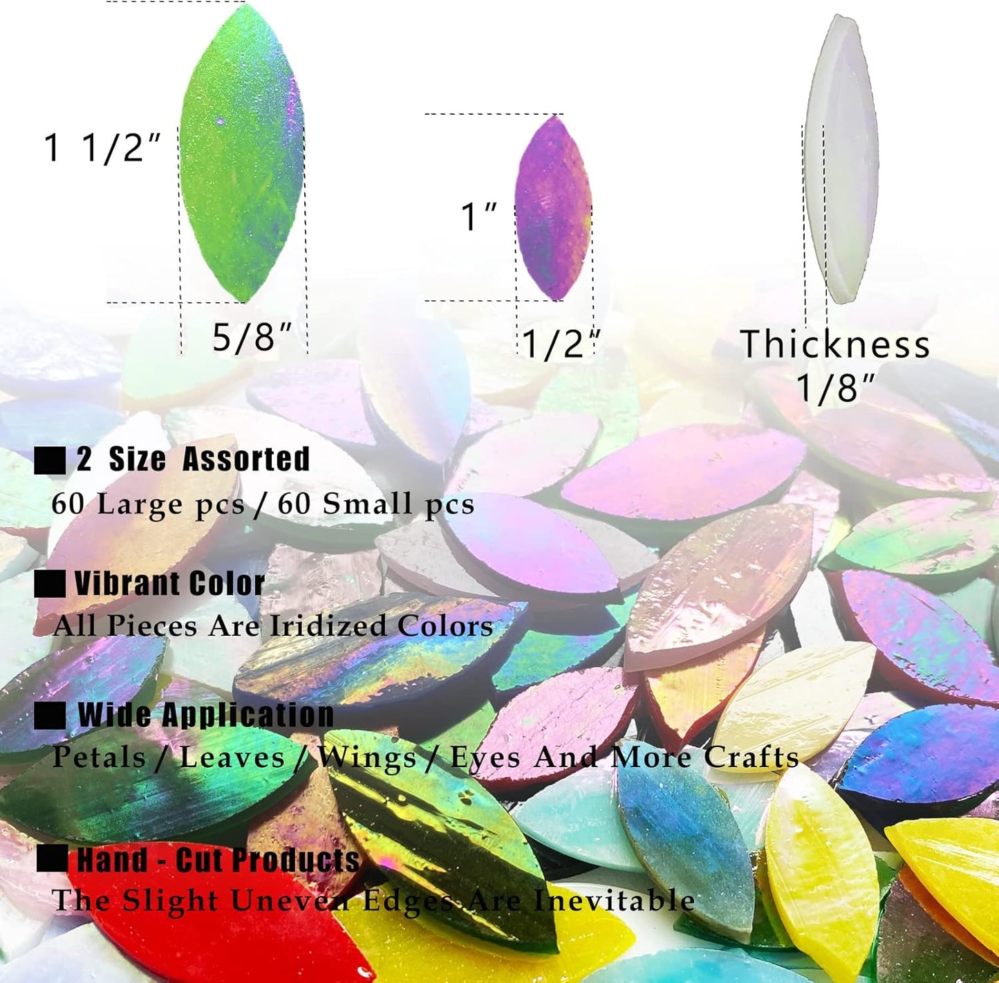 120 Pcs Iridescent Yellow Petal Mosaic Tiles, Hand cut Stained Glass Petals, Floral Mosaic Tiles, Tiffany Glass Flower Petals Supplies Kit for Mosaics and Crafts, Mixed Sizes"