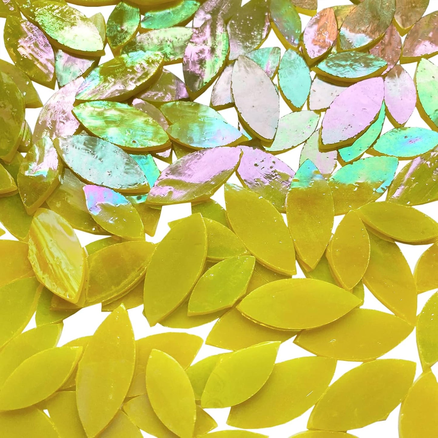 120 Pcs Iridescent Yellow Petal Mosaic Tiles, Hand cut Stained Glass Petals, Floral Mosaic Tiles, Tiffany Glass Flower Petals Supplies Kit for Mosaics and Crafts, Mixed Sizes"