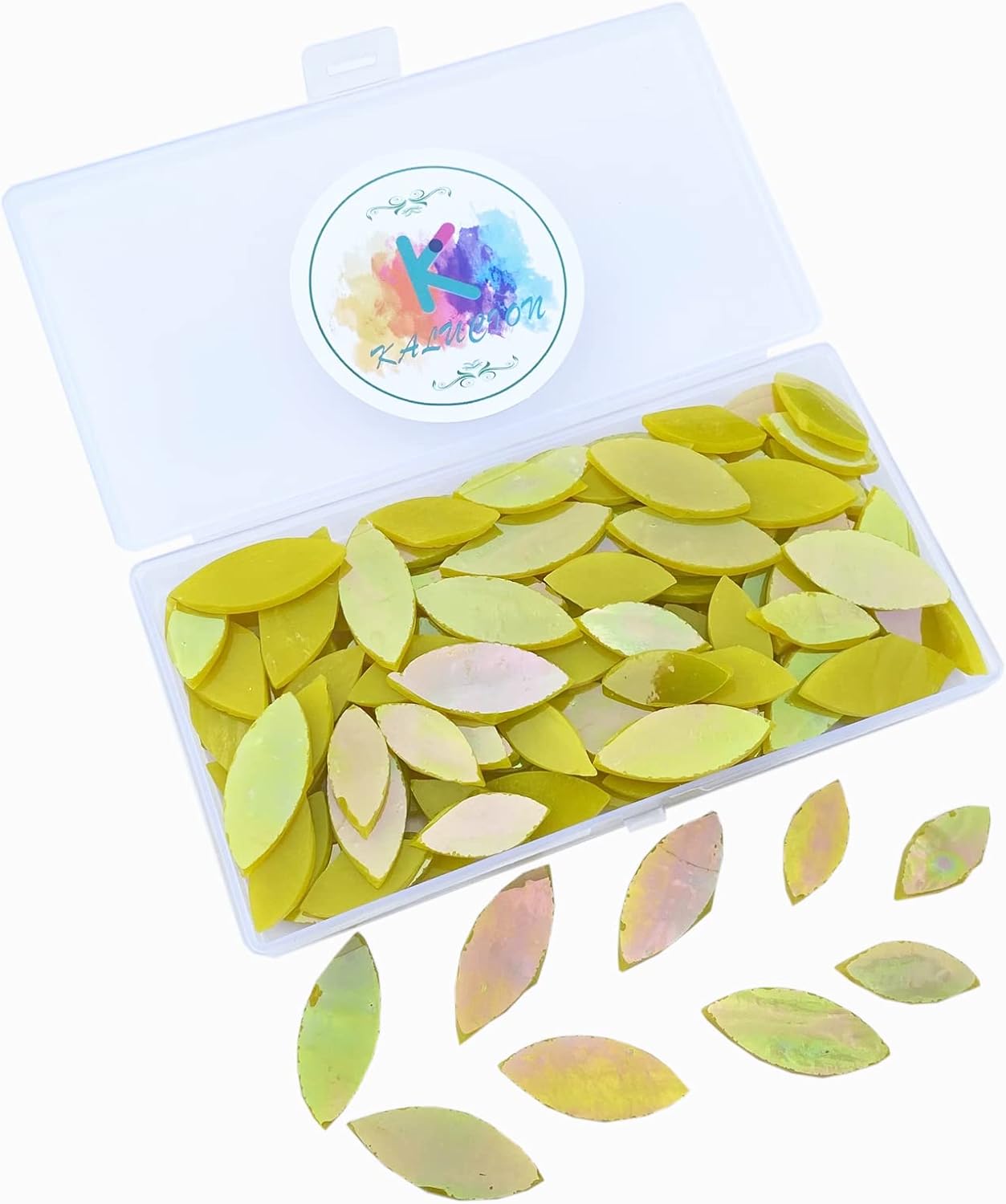 120 Pcs Iridescent Yellow Petal Mosaic Tiles, Hand cut Stained Glass Petals, Floral Mosaic Tiles, Tiffany Glass Flower Petals Supplies Kit for Mosaics and Crafts, Mixed Sizes"
