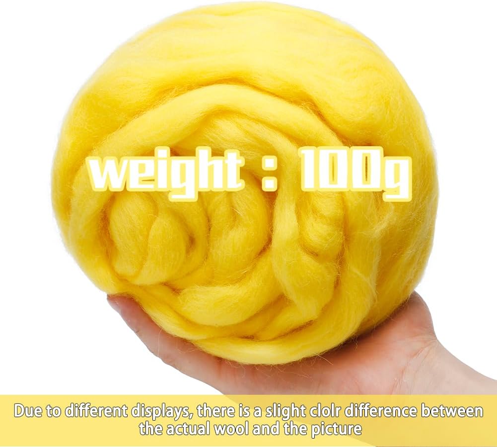 3.53oz Needle Felting Wool Roving Wool for Felting Wool Felting Supplies | Bright Yellow Pure Wool Chunky Yarn Spinning Wool Roving for Needle Felting Wet Felting Diy Hand Spinning