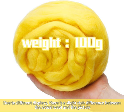 3.53oz Needle Felting Wool Roving Wool for Felting Wool Felting Supplies | Bright Yellow Pure Wool Chunky Yarn Spinning Wool Roving for Needle Felting Wet Felting Diy Hand Spinning
