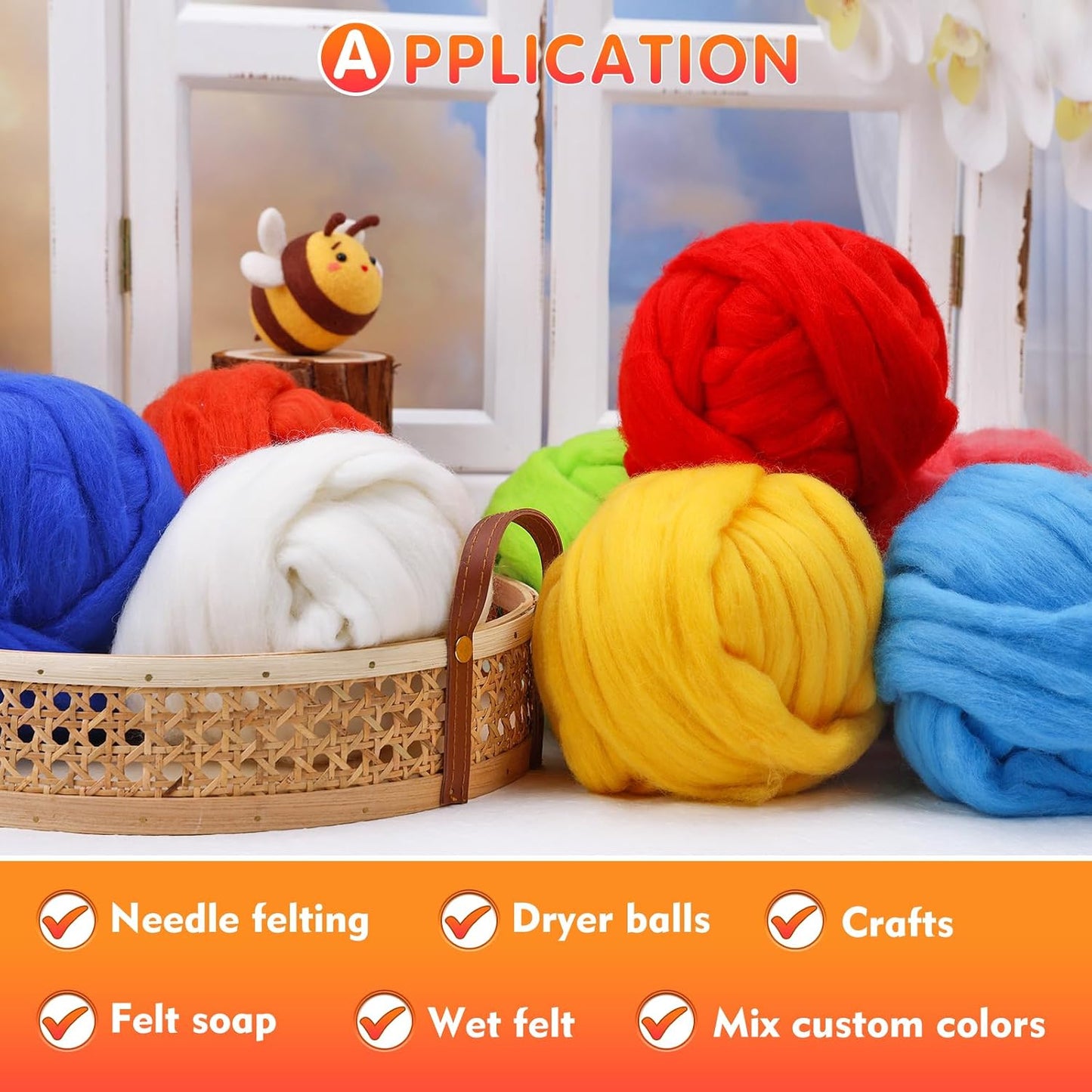 3.53oz Needle Felting Wool Roving Wool for Felting Wool Felting Supplies | Bright Yellow Pure Wool Chunky Yarn Spinning Wool Roving for Needle Felting Wet Felting Diy Hand Spinning