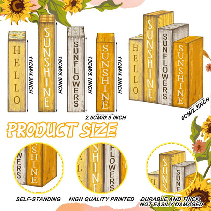 4 Pcs Summer Table Decoration Wooden Book Sunflower Decoration Yellow and White Summer Tiered Tray Decor Wood Book Sign Farmhouse for Home Shelf Coffee Table