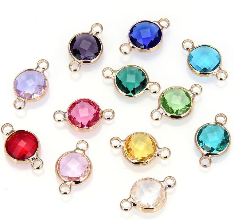2 Sets Adabele Grade A Mixed Birthstone Connector Links 6mm Small Austrian Crystal Bead 18K Yellow Gold Plated (24pcs)