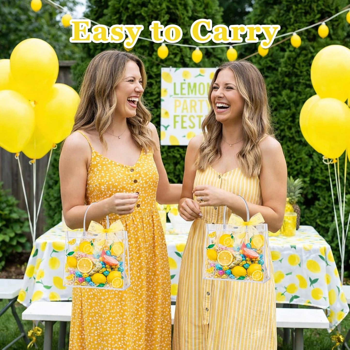 24 Pcs Clear Lemon Gift Bags with Handles Bulk Summer Fruit Candy Treat Goodie Tote Bags Reusable PVC Lemon Pouches for Wedding Birthday Baby Shower Party Supplies