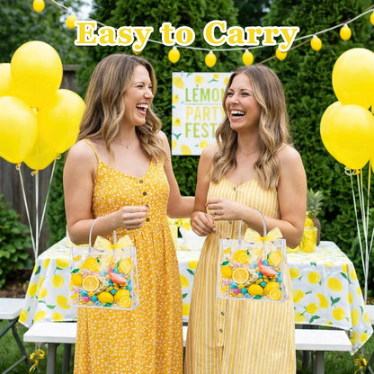 24 Pcs Clear Lemon Gift Bags with Handles Bulk Summer Fruit Candy Treat Goodie Tote Bags Reusable PVC Lemon Pouches for Wedding Birthday Baby Shower Party Supplies