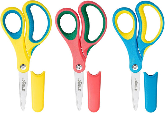 5" Kids School Scissors: Small Safety Scissors Pointed Tip, Soft Handle Right Left Handedfor Craft, Classroom, Child, Toddler, Assorted Colors, 3 Pack | Comfort Handle, Precision Cutting Edge, Ages 4+, School Art Projects, Paper Craft Supplies