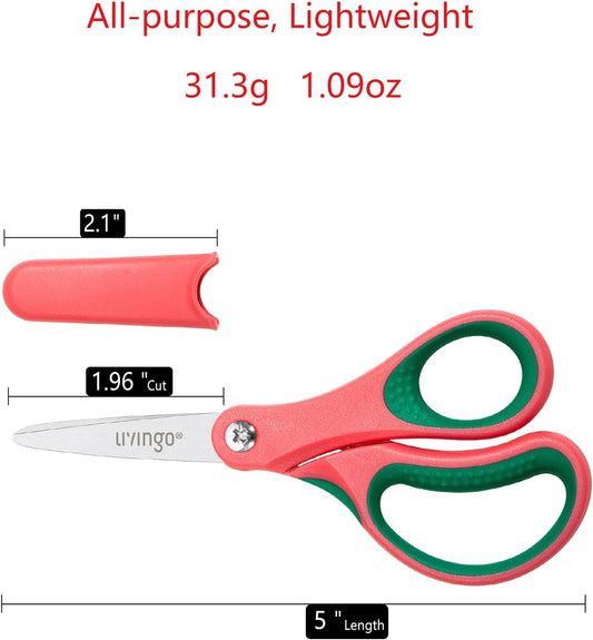 5" Kids School Scissors: Small Safety Scissors Pointed Tip, Soft Handle Right Left Handedfor Craft, Classroom, Child, Toddler, Assorted Colors, 3 Pack | Comfort Handle, Precision Cutting Edge, Ages 4+, School Art Projects, Paper Craft Supplies