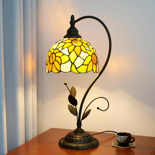 Tiffany Table Lamp Sunflower Yellow Stained Glass Lamp Tiffany Style S Leaves Vintage Desk Light for Bedside Living Room Office Dormitory Dining Room