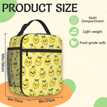 Cartoon Lemon Lunch Bag for Kids,Yellow Insulated Lunch Box for Women, Large Capacity with Mutiple Pockets Gilrs Boys School Thermal Bag for Work,Picnic,Hiking