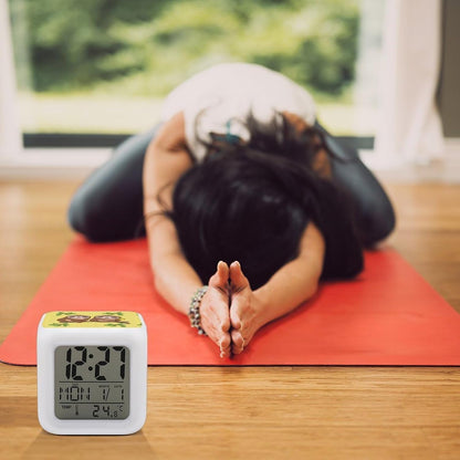 Cube Alarm Clock Creative 7 Colour LED Digital Clock with Temperature | Cute Sloths on Yellow Lemons Bedside Electronic Clock Battery Operated Mute Luminous Alarm Clock Adjustable Light