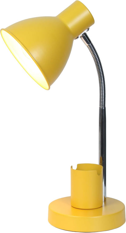 LD1076-YLW 16.22" Sleek Essentials Adjustable Metal Desk Task Lamp with Organizer Compartment, for Office, Desk, Nightstand, Dorm, Yellow