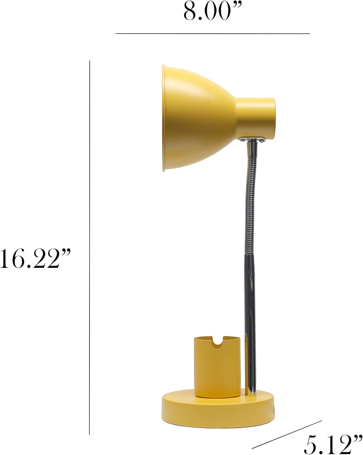 LD1076-YLW 16.22" Sleek Essentials Adjustable Metal Desk Task Lamp with Organizer Compartment, for Office, Desk, Nightstand, Dorm, Yellow