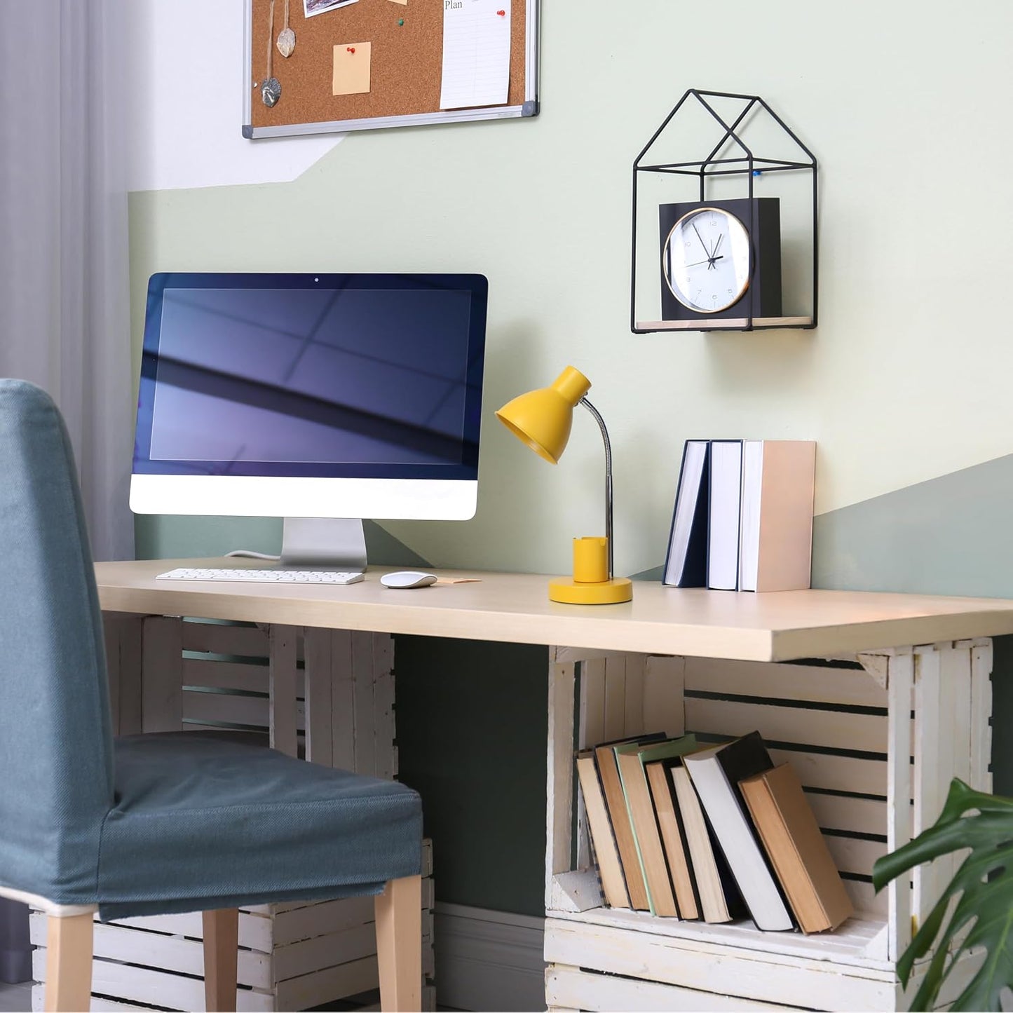 LD1076-YLW 16.22" Sleek Essentials Adjustable Metal Desk Task Lamp with Organizer Compartment, for Office, Desk, Nightstand, Dorm, Yellow