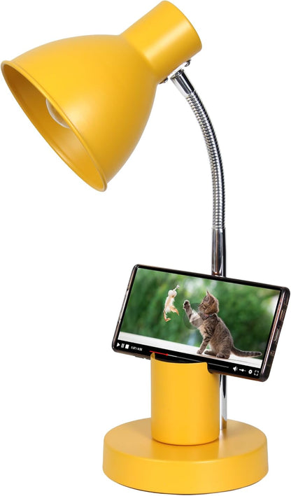 LD1076-YLW 16.22" Sleek Essentials Adjustable Metal Desk Task Lamp with Organizer Compartment, for Office, Desk, Nightstand, Dorm, Yellow