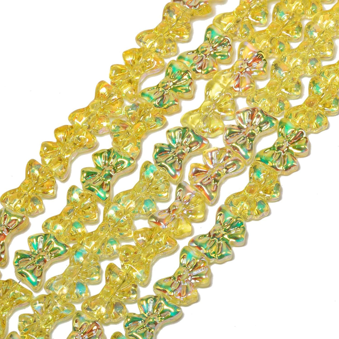 60pcs Yellow Bowknot-2 Half Plated Glass Beads for Jewelry Making, 10×14mm Handmade Crystal Beads for Bracelet Necklace Keychain, Loose Spacer Beads for Arts and Crafts, DIY
