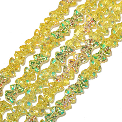 60pcs Yellow Bowknot-2 Half Plated Glass Beads for Jewelry Making, 10×14mm Handmade Crystal Beads for Bracelet Necklace Keychain, Loose Spacer Beads for Arts and Crafts, DIY