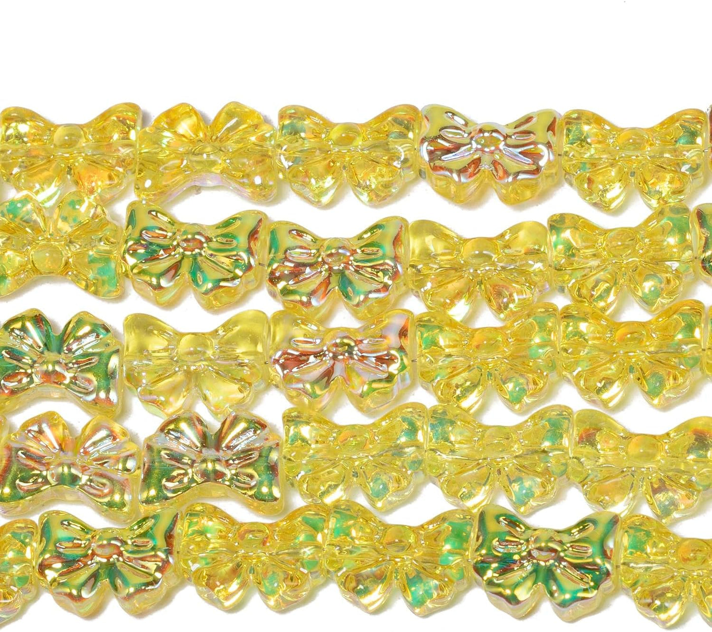 60pcs Yellow Bowknot-2 Half Plated Glass Beads for Jewelry Making, 10×14mm Handmade Crystal Beads for Bracelet Necklace Keychain, Loose Spacer Beads for Arts and Crafts, DIY