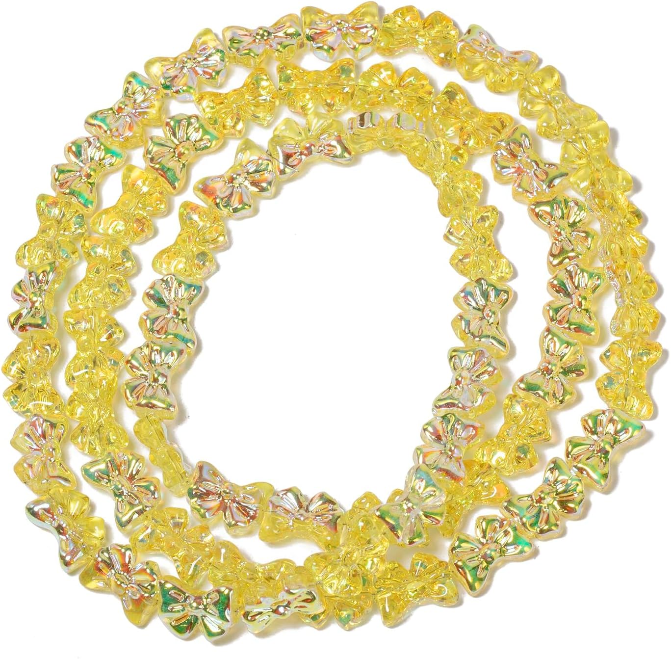 60pcs Yellow Bowknot-2 Half Plated Glass Beads for Jewelry Making, 10×14mm Handmade Crystal Beads for Bracelet Necklace Keychain, Loose Spacer Beads for Arts and Crafts, DIY