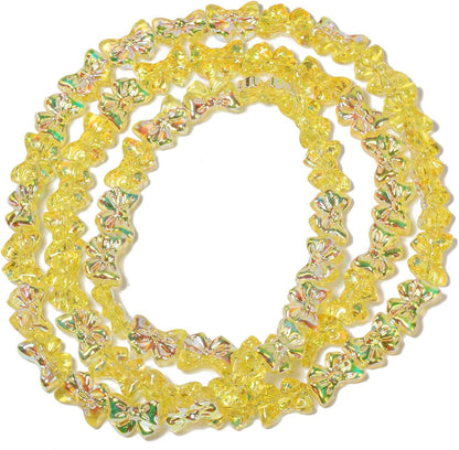 60pcs Yellow Bowknot-2 Half Plated Glass Beads for Jewelry Making, 10×14mm Handmade Crystal Beads for Bracelet Necklace Keychain, Loose Spacer Beads for Arts and Crafts, DIY