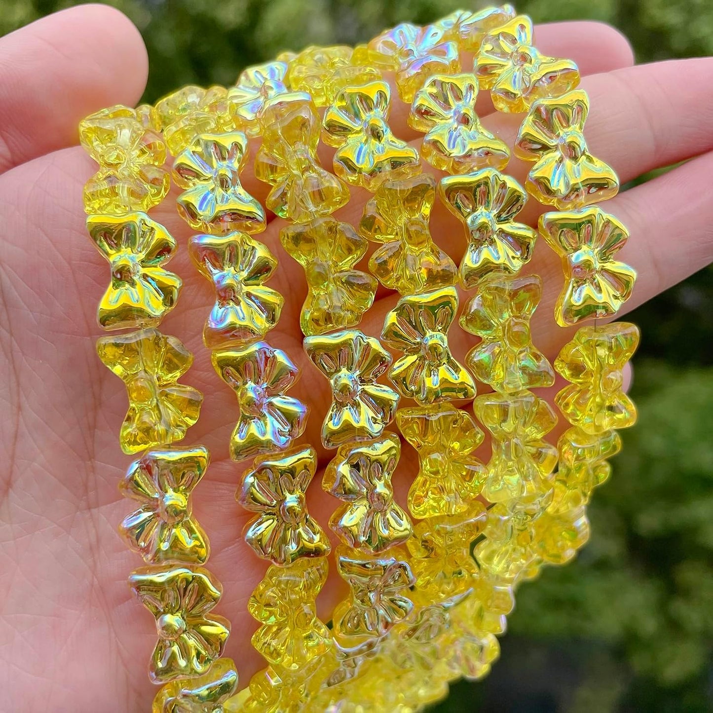 60pcs Yellow Bowknot-2 Half Plated Glass Beads for Jewelry Making, 10×14mm Handmade Crystal Beads for Bracelet Necklace Keychain, Loose Spacer Beads for Arts and Crafts, DIY