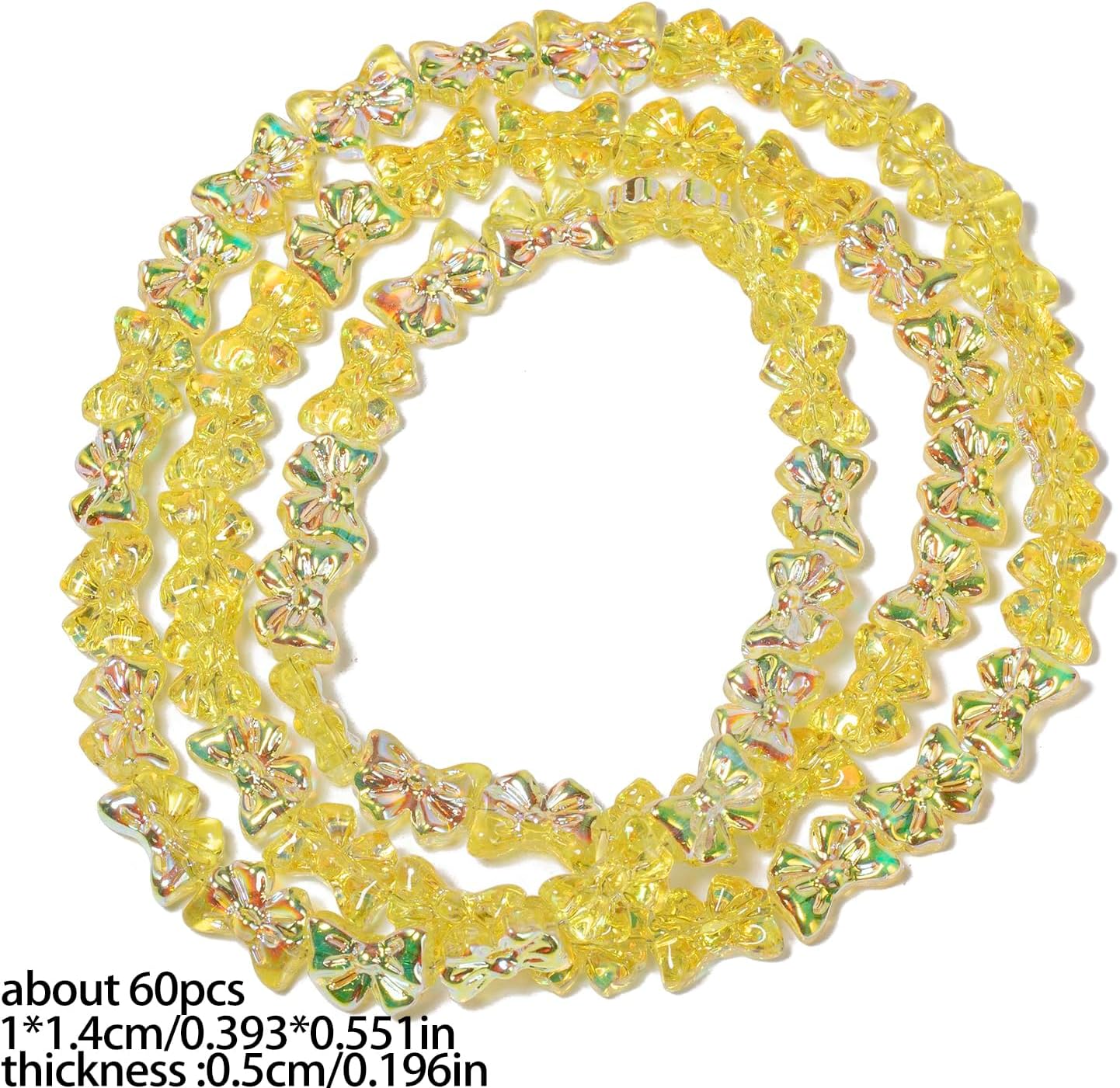 60pcs Yellow Bowknot-2 Half Plated Glass Beads for Jewelry Making, 10×14mm Handmade Crystal Beads for Bracelet Necklace Keychain, Loose Spacer Beads for Arts and Crafts, DIY