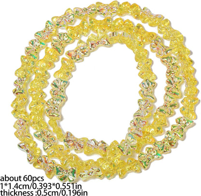 60pcs Yellow Bowknot-2 Half Plated Glass Beads for Jewelry Making, 10×14mm Handmade Crystal Beads for Bracelet Necklace Keychain, Loose Spacer Beads for Arts and Crafts, DIY