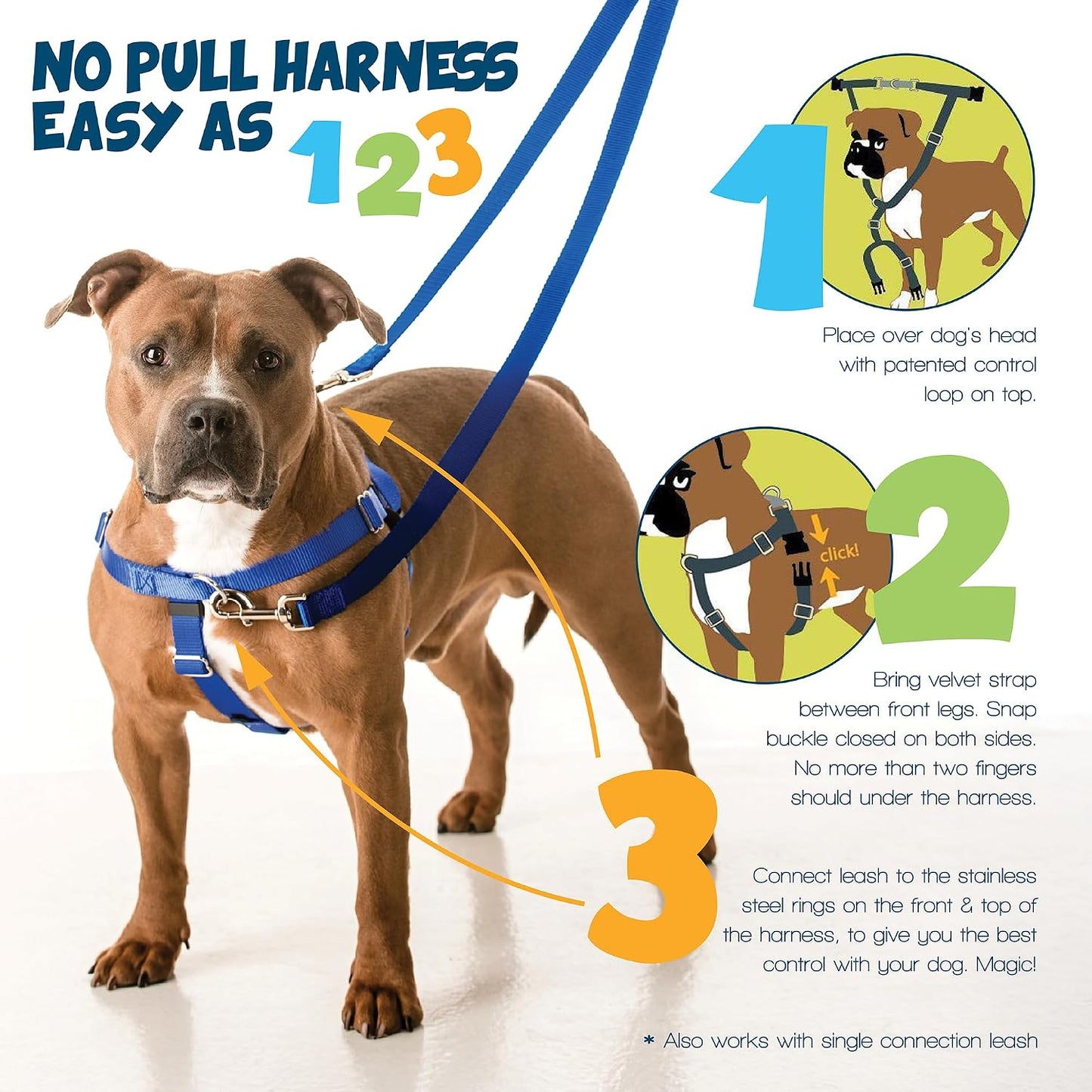 Freedom No Pull Dog Harness, Adjustable Harness and Leash Set, Easy Walking & Comfortable Control, Fits Small, Medium & Large Dogs, Solid Colors, Made in USA, 1" LG, Yellow