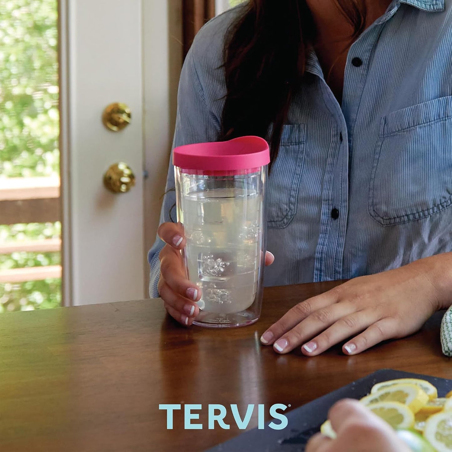 Tervis Lemon Stripes Made in USA Double Walled Insulated Tumbler Travel Cup Keeps Drinks Cold & Hot