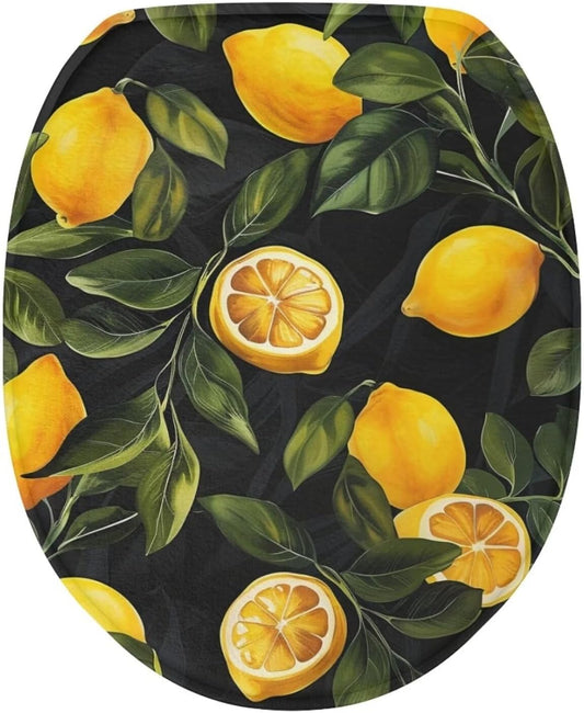 Cute Lemon Elongated Toilet Seat Covers - Leaves Toilet Lid Covers for Bathroom Decoration