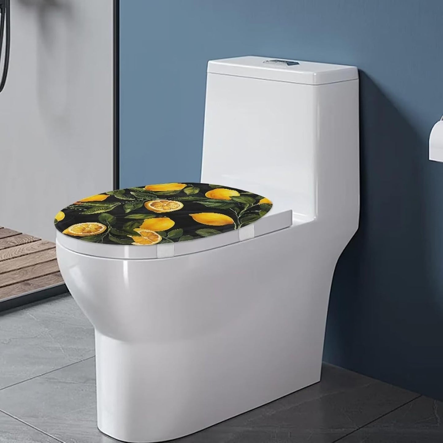 Cute Lemon Elongated Toilet Seat Covers - Leaves Toilet Lid Covers for Bathroom Decoration