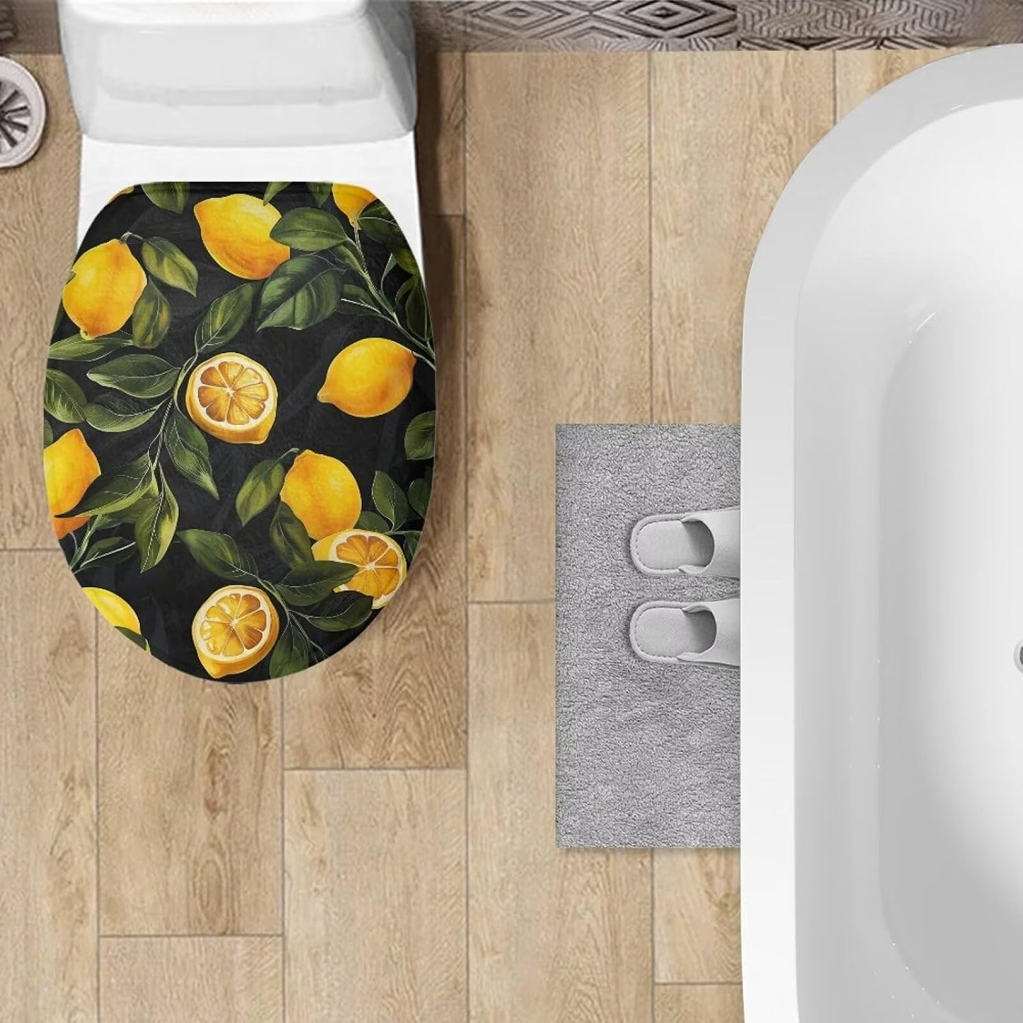 Cute Lemon Elongated Toilet Seat Covers - Leaves Toilet Lid Covers for Bathroom Decoration