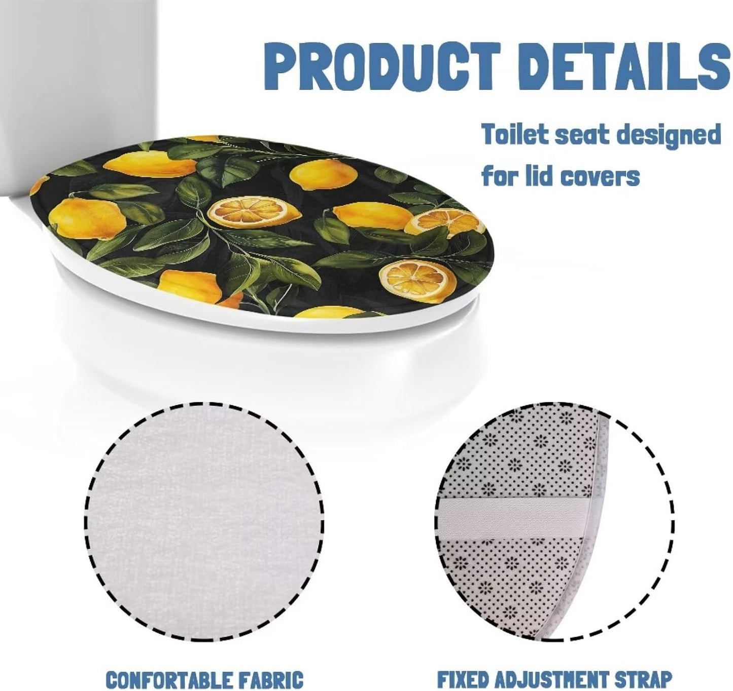 Cute Lemon Elongated Toilet Seat Covers - Leaves Toilet Lid Covers for Bathroom Decoration