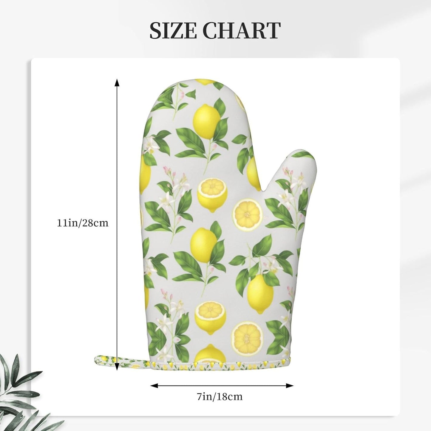 Yellow Lemon Print Oven Mitts Set Rustic Farmhouse Fruit Eco - Friendly & Safe Hand Gloves Mitts with Quilted Liner Green Silicone Surface Kitchen Microwave Gloves