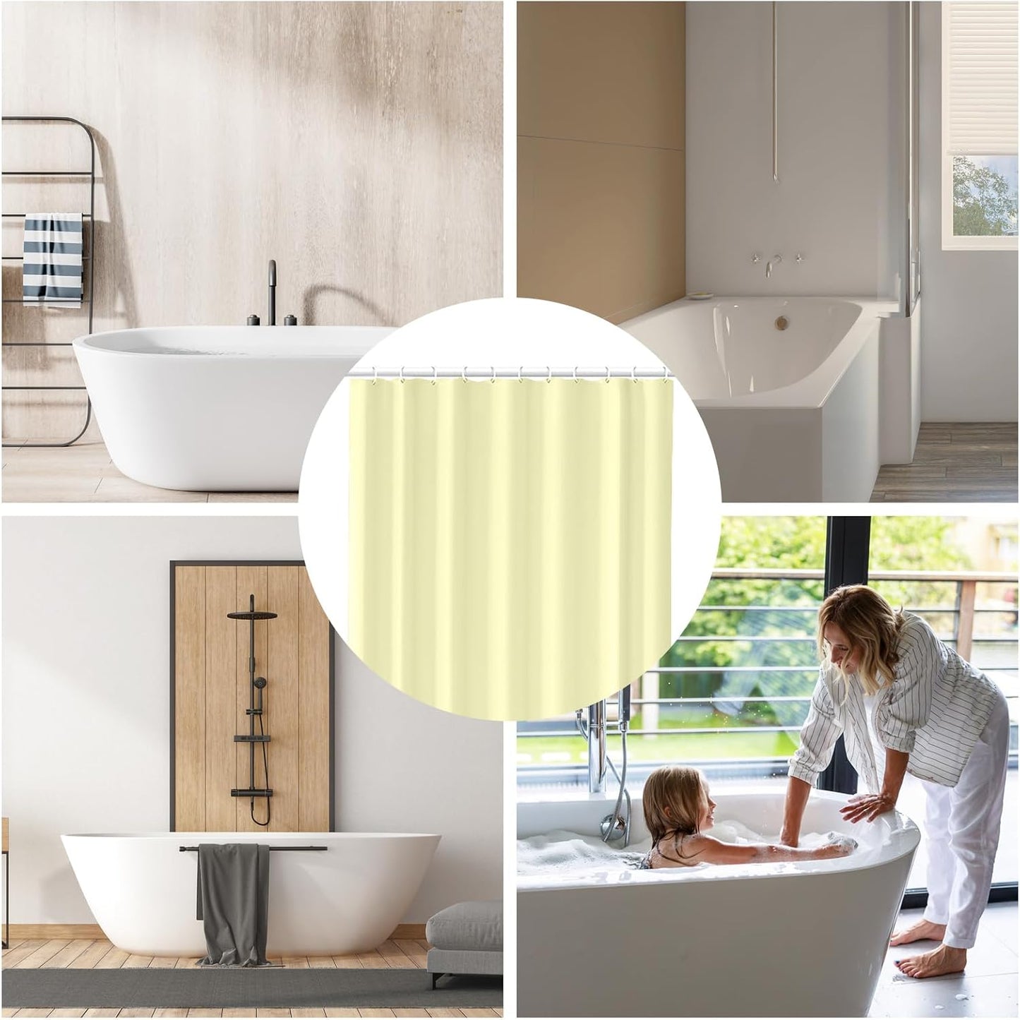 PEVA Shower Curtain,Shower Curtain Liner with Rustproof Grommets and Magnets, Waterproof Cute Lightweight Standard Size Bathroom Curtains (Ginger Yellow)