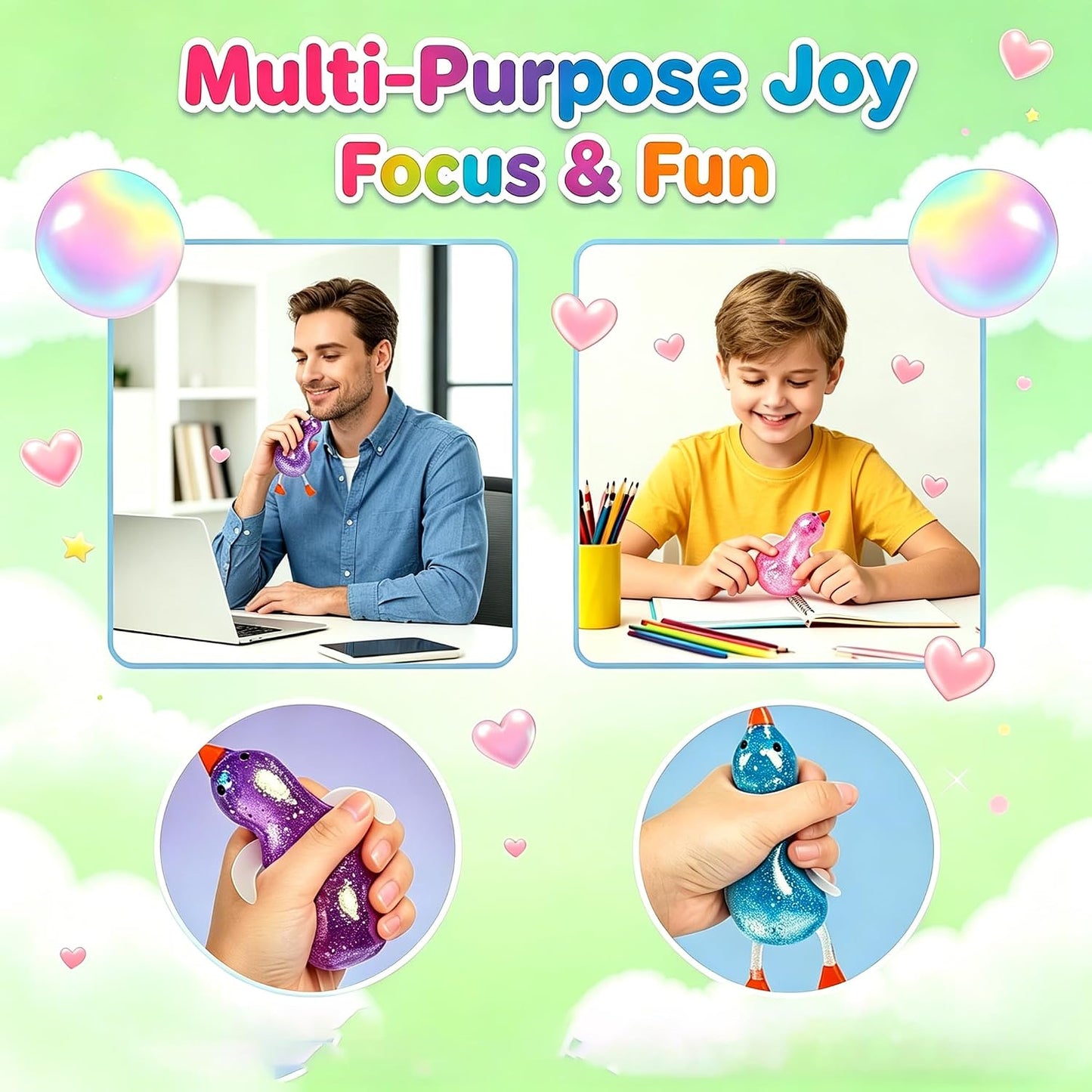 Cute Duck Squishy Sugar Stress Ball,Soft Duck Stress Relief Sugar Ball Toys and Moldable Slow Rise Relaxing Sensory Fidget Stress (Yellow)