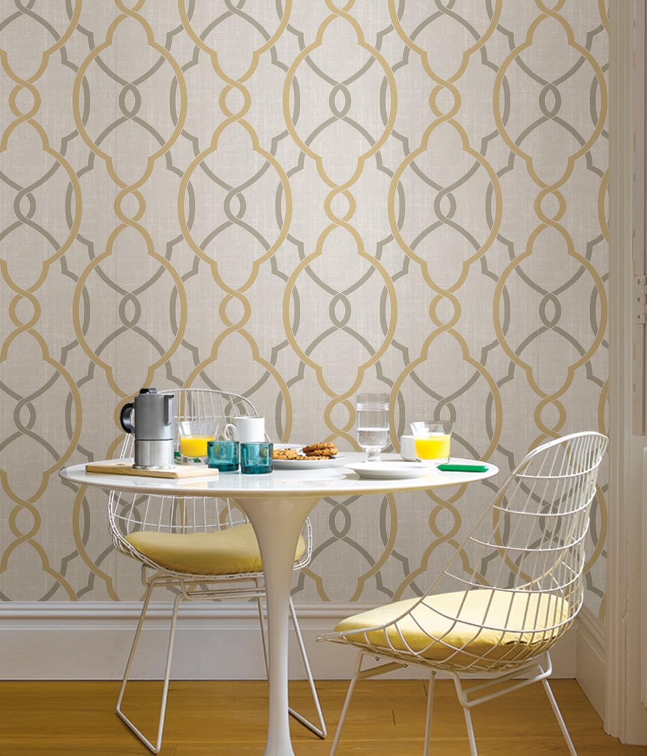 NU1695 Sausalito Taupe/Yellow Peel & Stick Wallpaper, Yellow , Gray