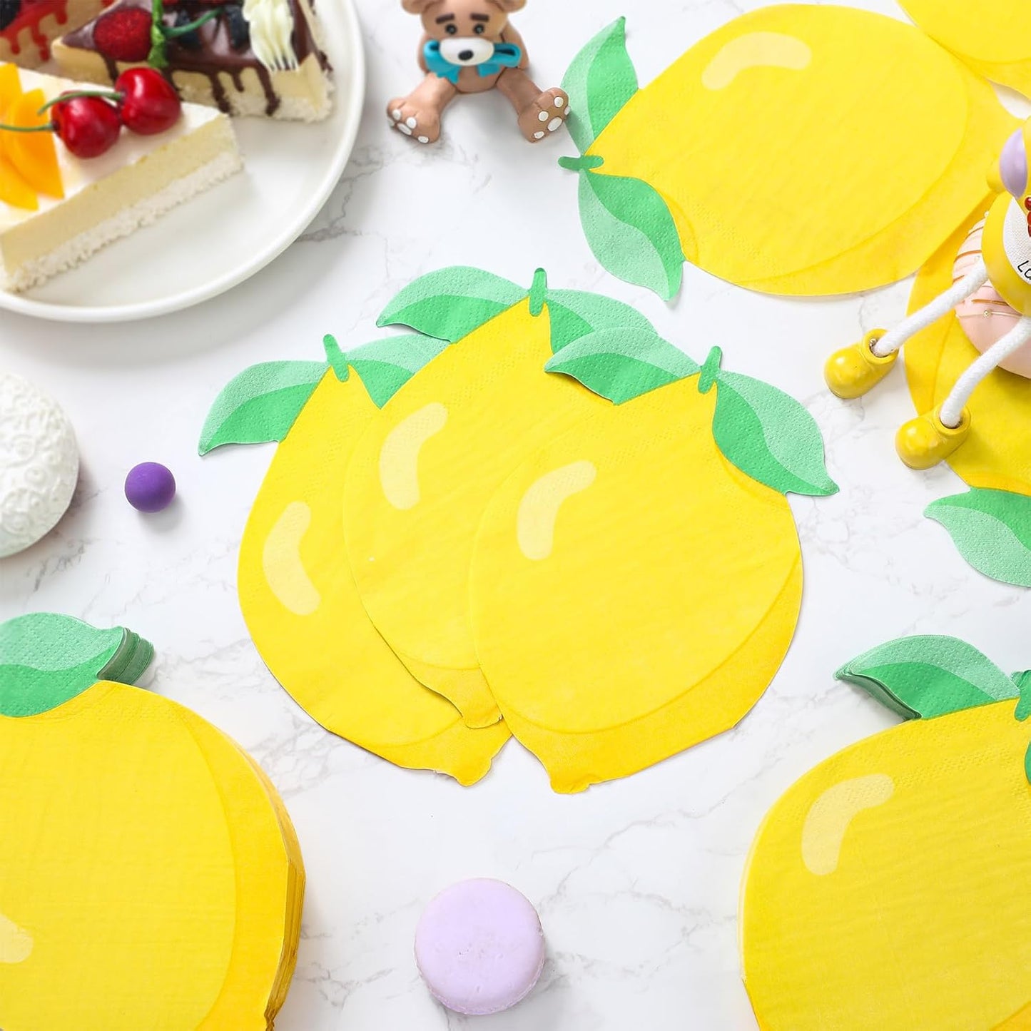 100 Pieces Paper Fruit Napkins Summer Decorative Napkin Disposable Fruits Birthday Party Supplies 2 Ply Absorbent Napkins for Baby Shower Holiday Fruit Party Dinnerware(Lemon)