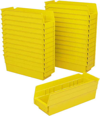 30120 Plastic Shelf Bins, Heavy Duty Storage Bins for Garage, Closet, and Drawer Organization, 12" x 4" x 4", Yellow, 24-Pack
