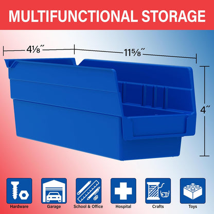 30120 Plastic Shelf Bins, Heavy Duty Storage Bins for Garage, Closet, and Drawer Organization, 12" x 4" x 4", Yellow, 24-Pack