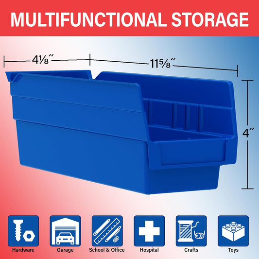30120 Plastic Shelf Bins, Heavy Duty Storage Bins for Garage, Closet, and Drawer Organization, 12" x 4" x 4", Yellow, 24-Pack